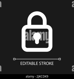 Locked padlock pixel perfect white linear ui icon for dark theme Stock Vector