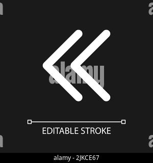 Left double arrow pixel perfect white linear ui icon for dark theme Stock Vector