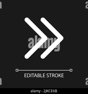 Right double arrow pixel perfect white linear ui icon for dark theme Stock Vector