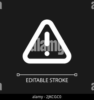 Triangle shaped caution sign pixel perfect white linear ui icon for dark theme Stock Vector