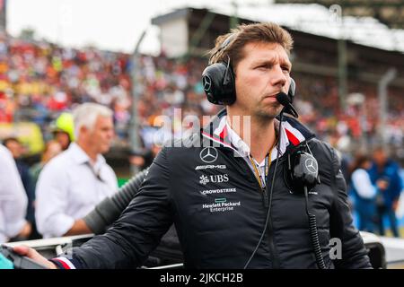 VOWLES James, Strategy Director, Mercedes AMG F1 Team, portrait starting grid, grille de depart, during the Formula 1 Aramco Magyar Nagydij 2022, Hungarian Grand Prix 2022, 12th round of the 2022 FIA Formula One World Championship from July 28 to 31, 2022 on the Hungaroring, in Mogyorod, Hungary - Photo: Antonin Vincent / Dppi/DPPI/LiveMedia Stock Photo