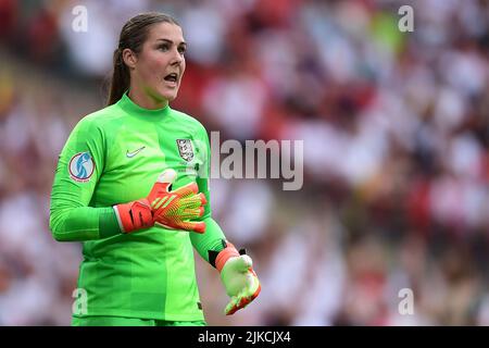 London, UK. 31st July, 2022. Mary Earps, the goalkeeper of England Women looks on during the game.UEFA Women's Euro England 2022 Final, England women v Germany women at Wembley Stadium in London on Sunday 31st July 2022. this image may only be used for Editorial purposes. Editorial use only, license required for commercial use. No use in betting, games or a single club/league/player publications. pic by Steffan Bowen/Andrew Orchard sports photography/Alamy Live news Credit: Andrew Orchard sports photography/Alamy Live News Stock Photo