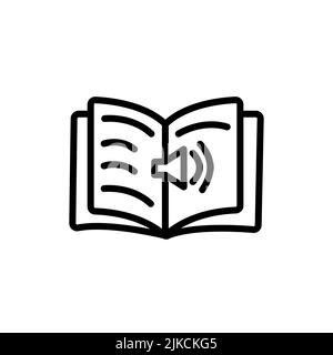 Black Book with volume speaker, audiobook icon, linear style sign for mobile concept and web design. Stock Vector
