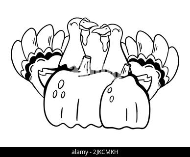 Thanksgiving Day coloring book page. Turkey coloring page Stock Photo