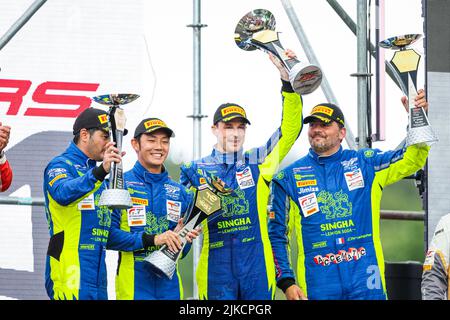 39 Singha Racing Team TP 12, Porsche 911 GT3-R of Piti BHIROMBHAKDI, Christophe HAMON, Tanart SATHIENTHIRAKUL, Earl BAMBER, podium during the TotalEnergies 24 hours of Spa 2022, 7th round of the 2022 Fanatec GT World Challenge Europe Powered by AWS, from July 27 to 31, 2021 on the Circuit de Spa-Francorchamps, in Stavelot, Belgium - Photo: Florent Gooden / Dppi/DPPI/LiveMedia Stock Photo