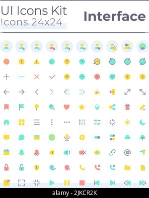 Comprehensible and simple looking flat color ui icons set Stock Vector