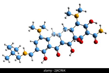 3D image of Omadacycline skeletal formula - molecular chemical structure of broad spectrum antibiotic isolated on white background Stock Photo