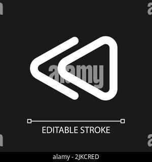 Fast reverse button pixel perfect white linear ui icon for dark theme Stock Vector
