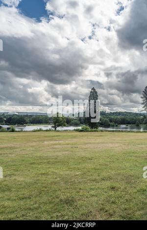 Staffordshire Lakeside long trees and river landscape, Stoke-on-Trent UK. Stock Photo