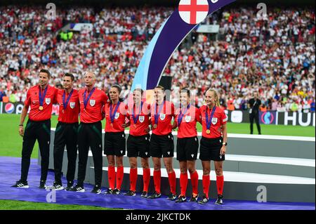 London, UK. 31st July, 2022. London, England, July 31st 2022: Officials with their medals during the UEFA Womens Euro 2022 Final football match between England and Germany at Wembley Stadium, England. (Kevin Hodgson /SPP) Credit: SPP Sport Press Photo. /Alamy Live News Stock Photo
