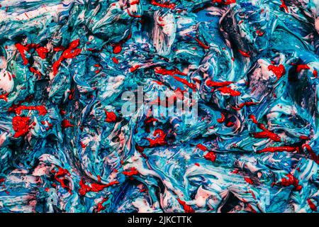 abstract background blue acrylic paint red splash Stock Photo