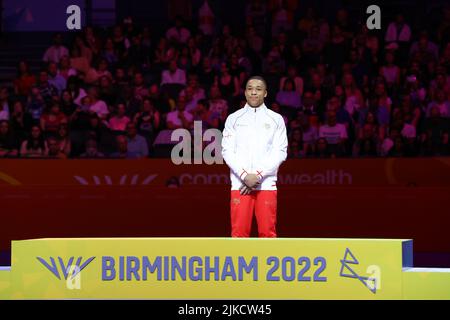 August 1, 2022, Birminmgham, West Midlands, England: JOE FRASER of England wins the Gold Medal in the Artistic Gymnastics Men's Pommel Horse Final at the Birmingham 2022 Commonwealth Games at the Arena Birmingham, England (Credit Image: © Mickael Chavet/ZUMA Press Wire) Stock Photo