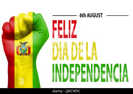 Feliz Dia De La Independencia or Modern Abstract Background with Fist Painted with Bolivia flag. New 6th of august backdrop concept illustration Stock Photo