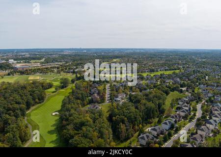 Aerial view of the Belmont Country Club neighborhood in Ashburn, Loudoun County, Virginia. Stock Photo