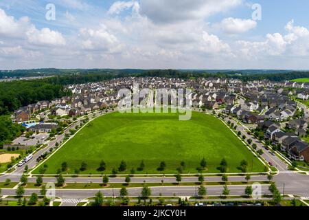 Aerial view of the Greenway Village subdivision in Clarksburg, Montgomery County, Maryland. Stock Photo