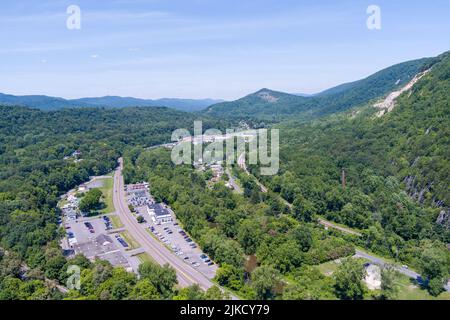 Aerial view of Wills Creek near La Vale (Narrows Park), Allegany County, Maryland. La Vale is located in the Ridge and Valley region of the Appalachia Stock Photo