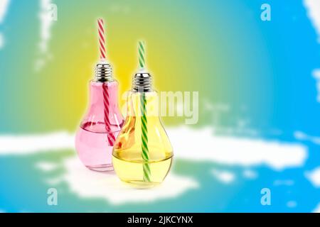 Summery soft drinks in original glasses Stock Photo