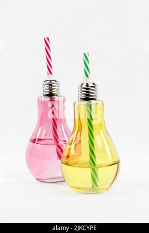 Summery soft drinks in original glasses Stock Photo