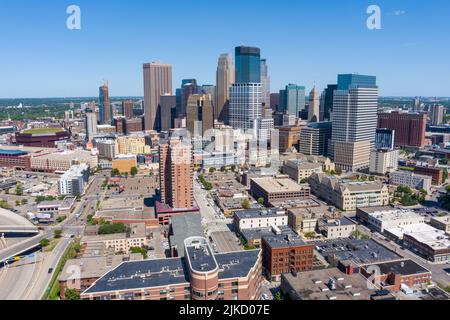 Aerial view of the Minneapolis, MN skyline. Stock Photo