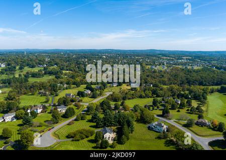 Aerial view of the Farmington on the Green subdivision in Purcellville, Loudoun County, Virginia. Stock Photo