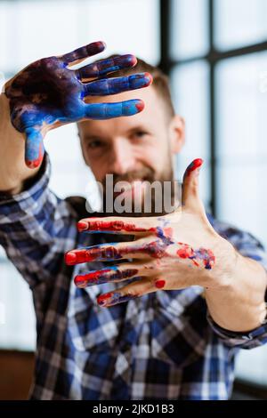 artist imagination inspiration hands frame cheese Stock Photo