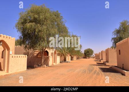 Bedouin style camping beside a huge sand dune at the Wahiba Sands desert in Oman. Stock Photo