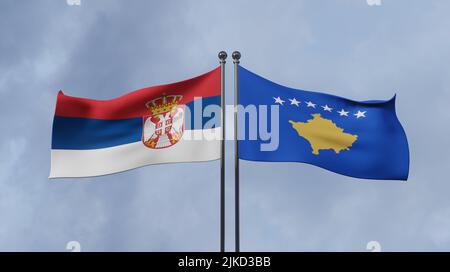 Serbia vs Kosovo, Flags of Serbia and Kosovo, Serbia Kosovo in world war crisis concept Stock Photo