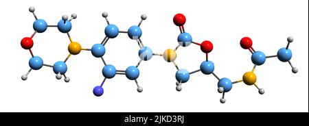 3D image of Linezolid skeletal formula - molecular chemical structure of antibiotic isolated on white background Stock Photo