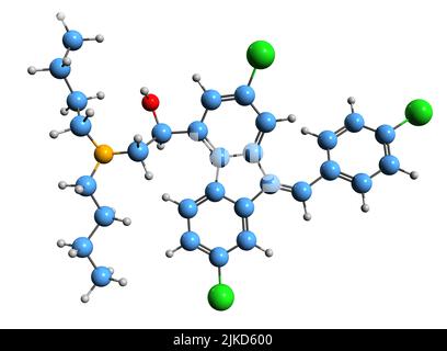 3D image of Lumefantrine skeletal formula - molecular chemical structure of  antimalarial drug benflumetol isolated on white background Stock Photo