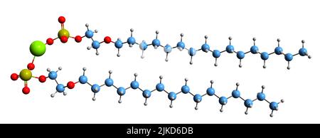 3D image of Magnesium laureth sulfate skeletal formula - molecular chemical structure of mild anionic surfactant isolated on white background Stock Photo