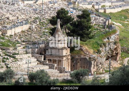 Tomb of Absalom or Abshalom, son of King David, on the foot of the Mount of Olives in the Kidron valley in Jerusalem Stock Photo