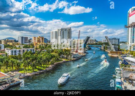 Miami River Water Open Brickell Avenue Bridge Buildings Downtown ...