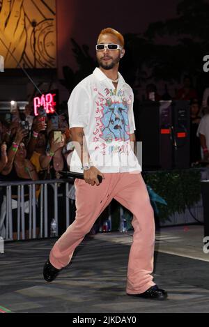 MIAMI, FL - JULY 31: Recording artist MORA performs during Vibra Urbana at Oasis Wynwood on July 31, 2022 in Miami, Florida.  (Photo by Alberto E. Tamargo/Sipa USA) Stock Photo