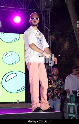 Miami, United States Of America. 31st July, 2022. MIAMI, FL - JULY 31: Recording artist MORA performs during Vibra Urbana at Oasis Wynwood on July 31, 2022 in Miami, Florida. (Photo by Alberto E. Tamargo/Sipa USA) Credit: Sipa USA/Alamy Live News Stock Photo