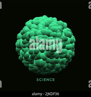 One green sphere formed by many ellips. 3d vector illustration for science, education or medicine. Stock Vector