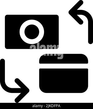 Different banks accounts transfer black glyph ui icon Stock Vector