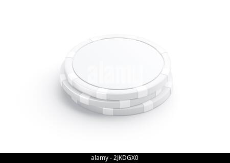 Blank white plastic round chip mockup stack, side view Stock Photo