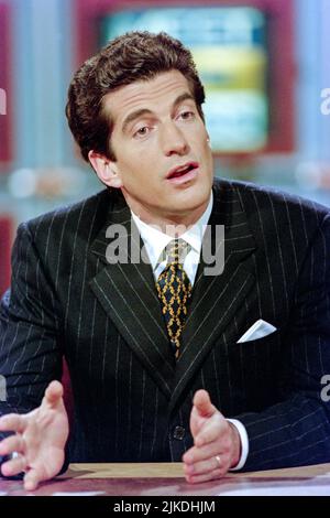 John F. Kennedy Jr, son of the late US president, discusses his political journal 'George' during NBC's Meet the Press interview program, February 16, 1997 in Washington, DC. Stock Photo