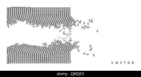 Irregular array or matrix of random ovals. Background breaking down into small fragments. Stock Vector