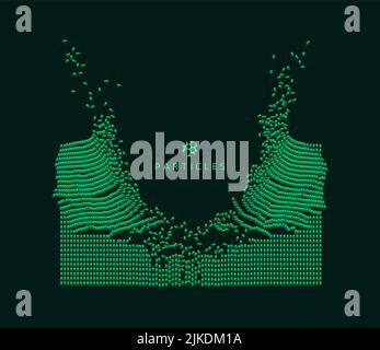 Array with dynamic emitted particles. Water splash imitation. Modern science and technology background. Vector illustration. Stock Vector