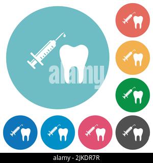 Tooth anesthesia flat white icons on round color backgrounds Stock Vector