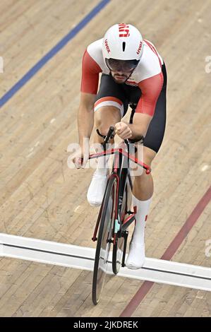 Stratford, United Kingdom. 01st Aug, 2022. Commonwealth Games Track Cycling. Olympic Velodrome. Stratford. Rhys Pilley (JEY) during the Mens 1000m Time Trial. Credit: Sport In Pictures/Alamy Live News Stock Photo