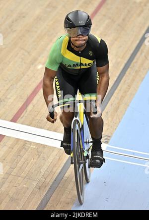 Stratford, United Kingdom. 01st Aug, 2022. Commonwealth Games Track Cycling. Olympic Velodrome. Stratford. Malik Reid (JAM) during the Mens 1000m Time Trial. Credit: Sport In Pictures/Alamy Live News Stock Photo