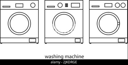 Drawings of washing machines in black lines on a white background Stock Vector