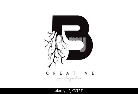 Letter B Design Logo with Creative Tree Branch. B Letter Tree Icon Logo  Vector Illustration. Stock Vector