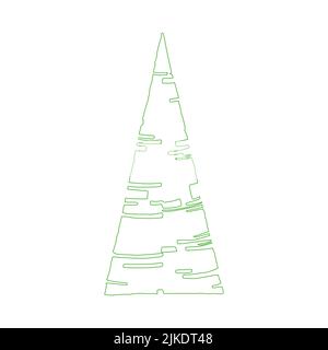 Abstract evergreen tree with lush side branches. Stylized coniferous tree. Ecology and nature symbol. Spreading crown shape. Green whimsical silhouett Stock Vector