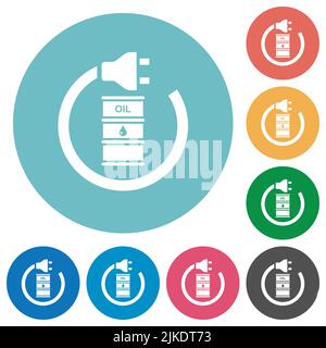 Oil energy flat white icons on round color backgrounds Stock Vector