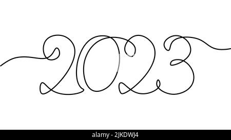 2023 New Year Single Continuous Line Art Holiday Greeting Card Headline Decoration Date Numbers Concept Design One Sketch Outline Drawing White Vec 2jkdwj4 