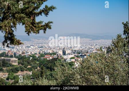 ATHENS, GREECE - MAY 14, 2022: view from the Acropolis to Athens. Panorama. Stock Photo