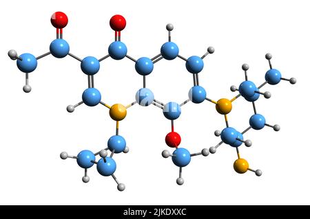 3D image of Nemonoxacin skeletal formula - molecular chemical structure of non-fluorinated quinolone antibiotic isolated on white background Stock Photo